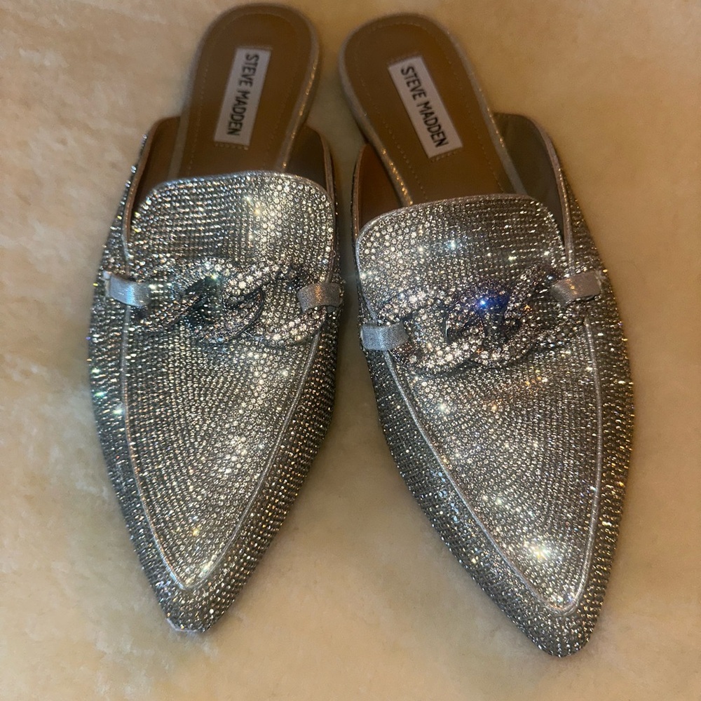 Steve Madden Glittering Silver Rhinestone Mules